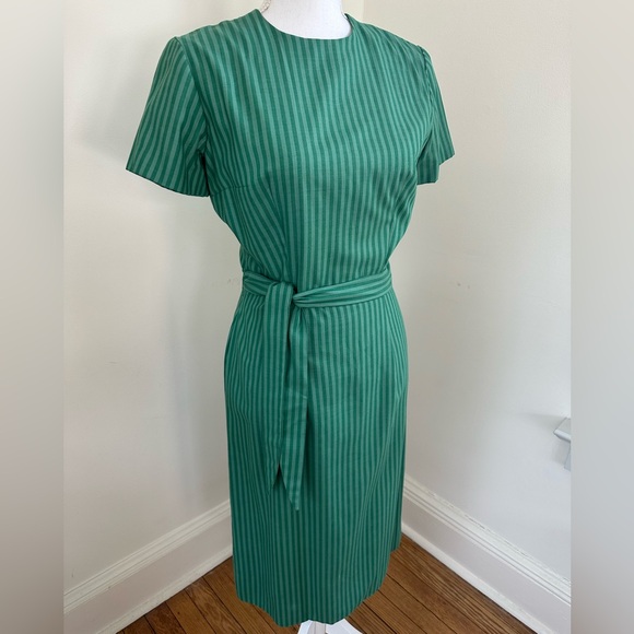 Vintage Suzy Perette Green Striped Dress and Overcoat Set size Small - Picture 11 of 11